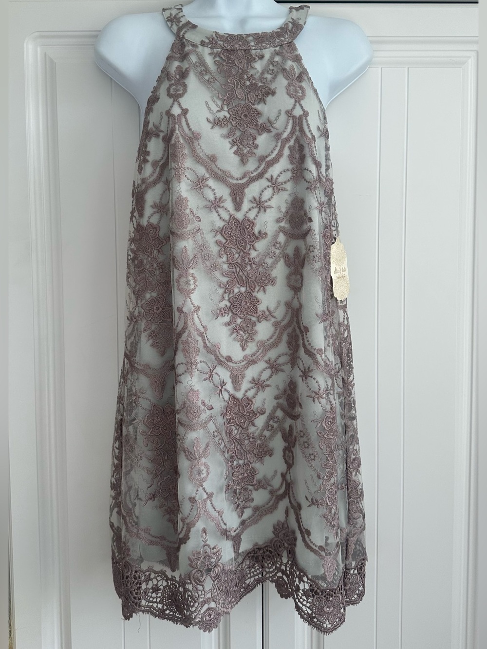 Altar'd State Mila Lace Dress Ice Blue Taupe Size Medium